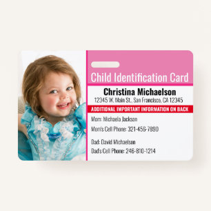 Child ID Photo Medical Emergency Allergy ID Badge