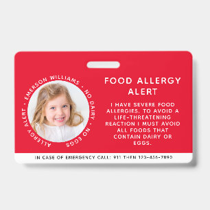 Child Identification Allergy Alert Emergency ID Badge