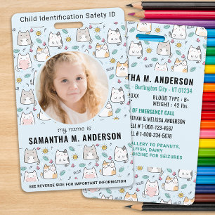 Child Identification Cute Cat Kids Photo Emergency ID Badge