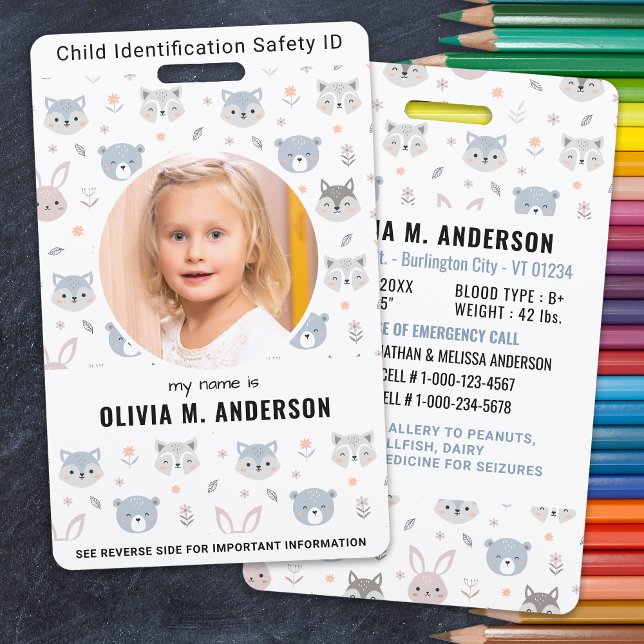 Child Identification Emergency Cute Animals Photo  ID Badge (Creator Uploaded)