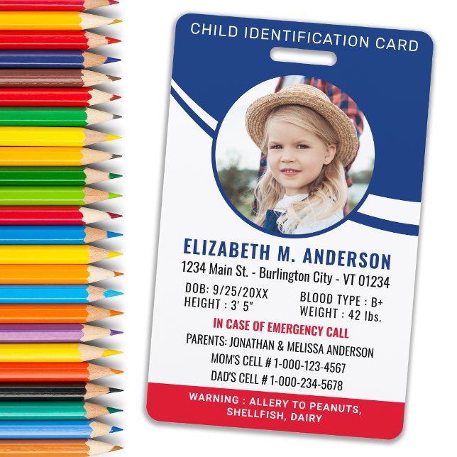 Child Identification Personalised Modern Photo ID Badge (Creator Uploaded)