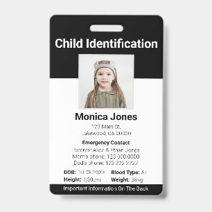 Child Identification Photo Black ID Badge