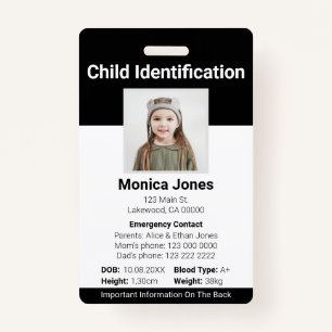 Child Identification Photo Black ID Badge