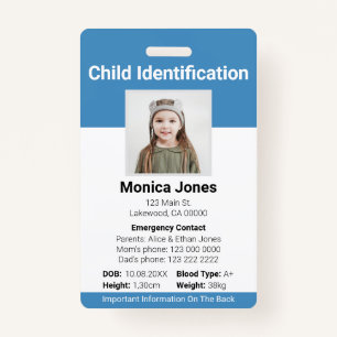 Child Identification Photo Blue ID Badge