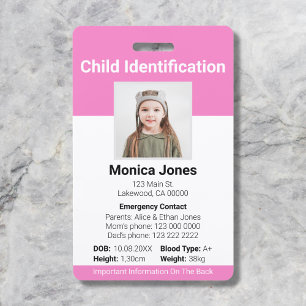 Child Identification Photo Soft Pink ID Badge