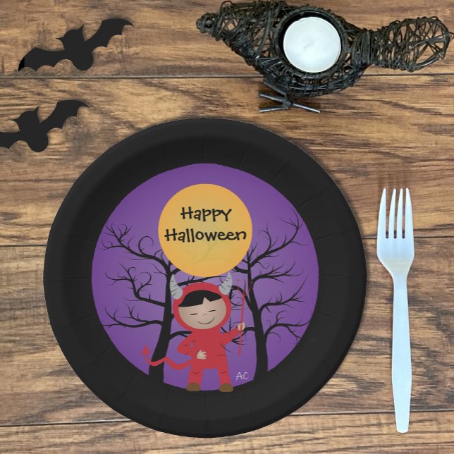 Child in Devil Costume Halloween Paper Plates (Creator Uploaded)