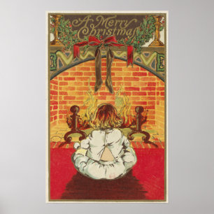 Child in Front of Fireplace Poster