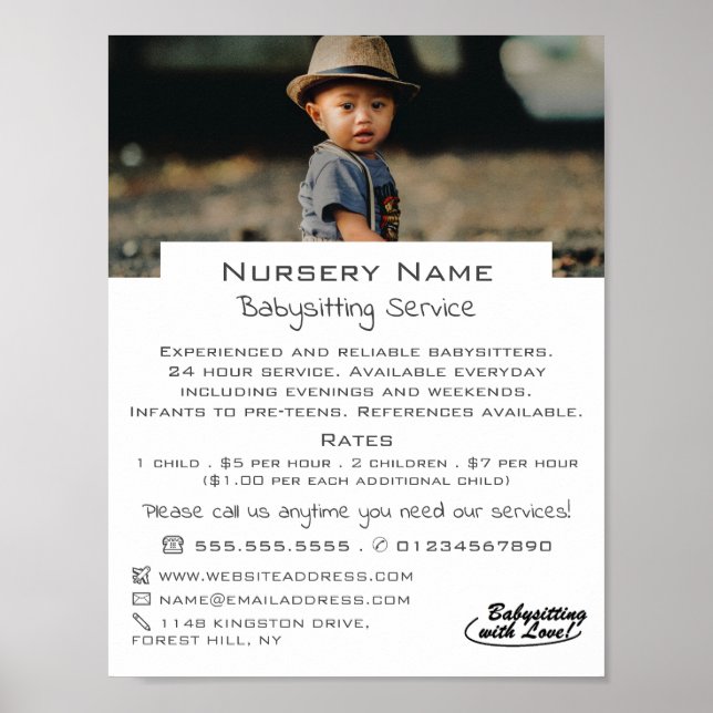 Child in Hat, Babysitter, Daycare, Nursery Advert Poster (Front)