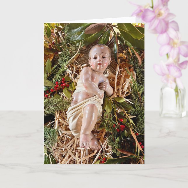 Child in Manger Christmas Card (Orchid)