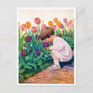Child in Tulip Flower Garden, Jessie Willcox Smith Postcard