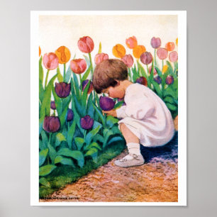 Child in Tulip Flower Garden, Jessie Willcox Smith Poster