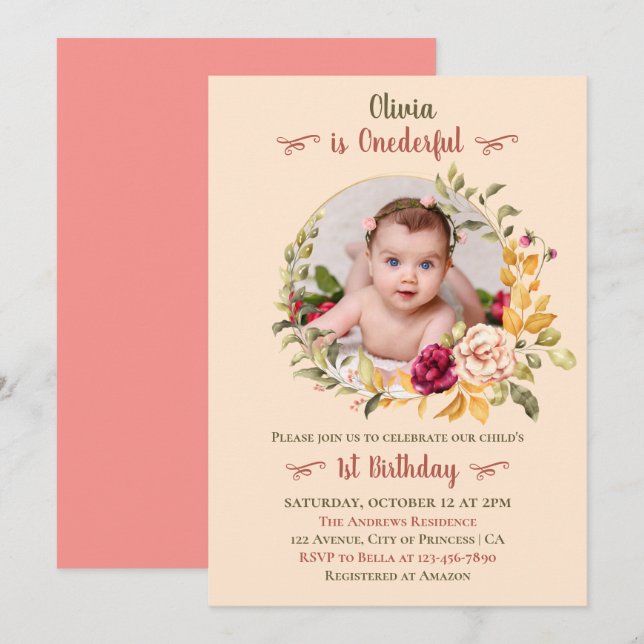 Child Is Onederful - Round Photo 1st Birthday Invitation (Front/Back)