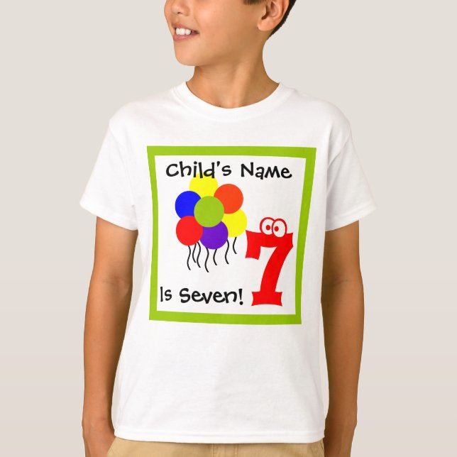 child is seven 7, 7th Birthday,t-shirt T-Shirt (Front)