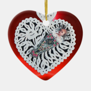 Child Jesus,Antique Christmas Heart Paper Carving Ceramic Tree Decoration