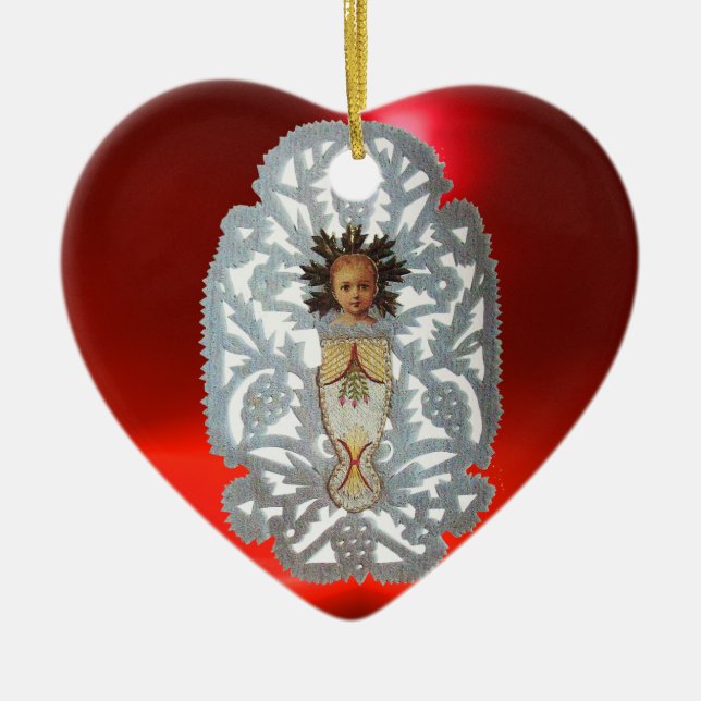 Child Jesus,Antique Christmas Heart Paper Carving Ceramic Tree Decoration (Front)