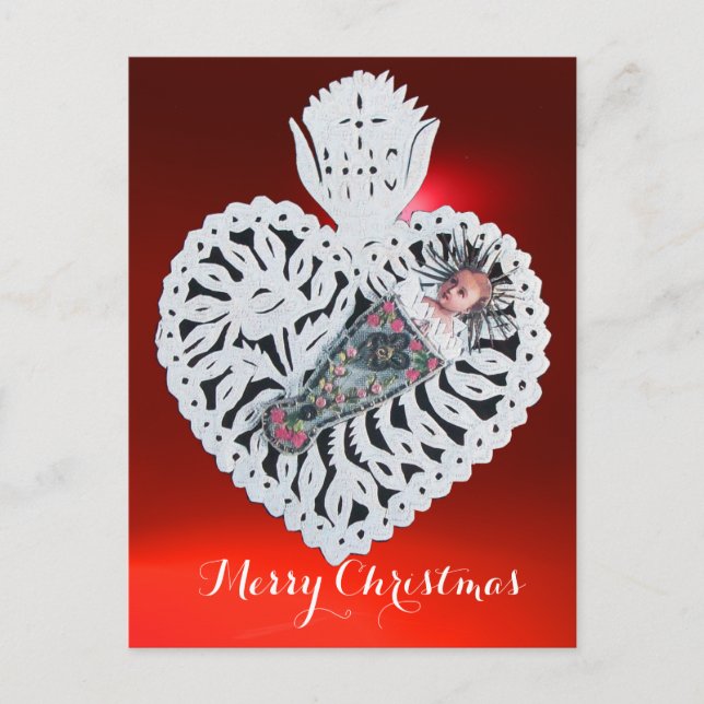 Child Jesus,Antique Christmas Heart Paper Carving Holiday Postcard (Front)