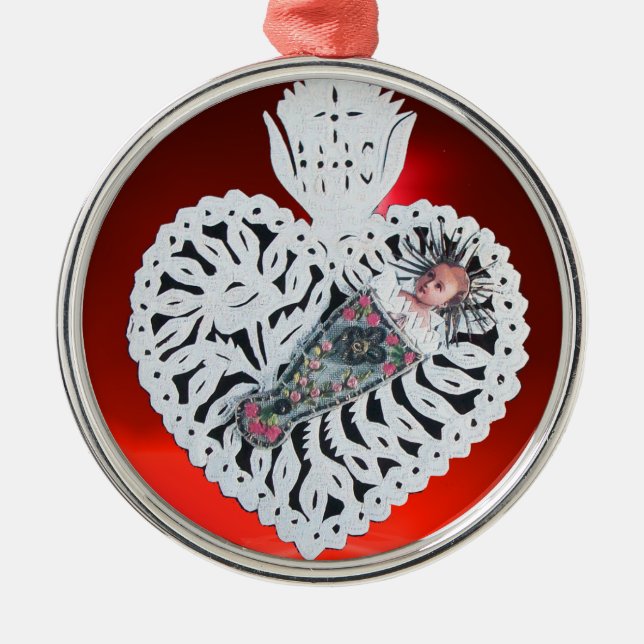 Child Jesus,Antique Christmas Heart Paper Carving Metal Tree Decoration (Front)