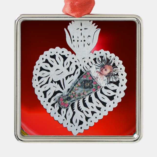 Child Jesus,Antique Christmas Heart Paper Carving Metal Tree Decoration (Front)