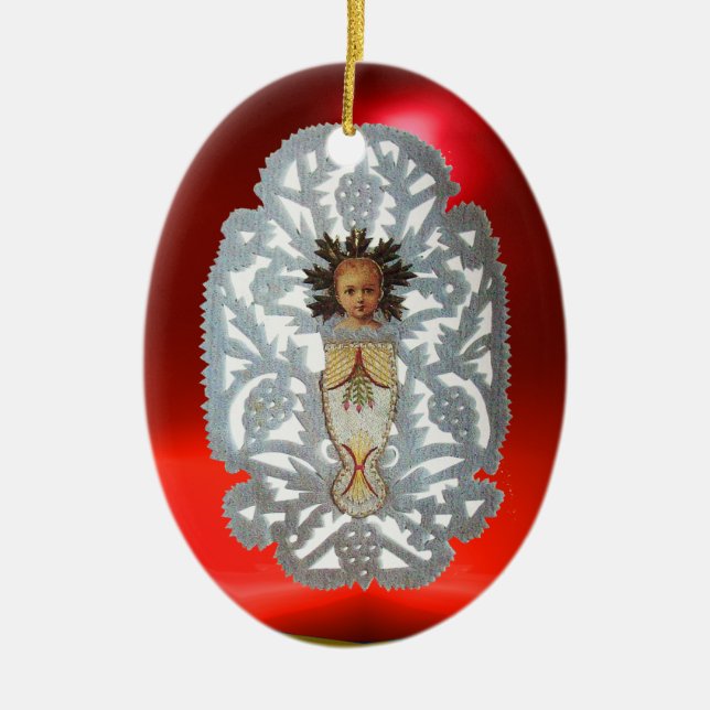 Child Jesus,Antique Christmas Paper Carving Ceramic Tree Decoration (Front)
