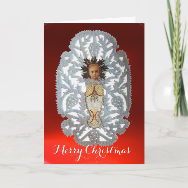 Child Jesus,Antique Christmas Paper Carving Holiday Card (Front)
