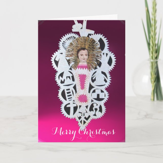 Child Jesus,Antique Christmas Paper Carving Holiday Card (Front)