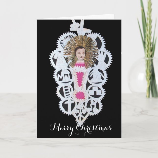 Child Jesus,Antique Christmas Paper Carving Holiday Card (Front)