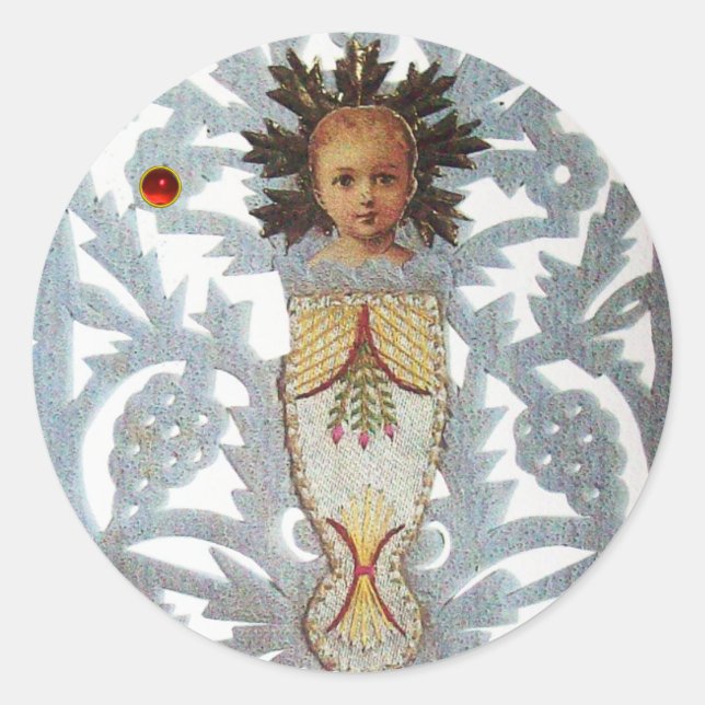 Child Jesus,Antique Christmas Paper Carving Ruby Classic Round Sticker (Front)
