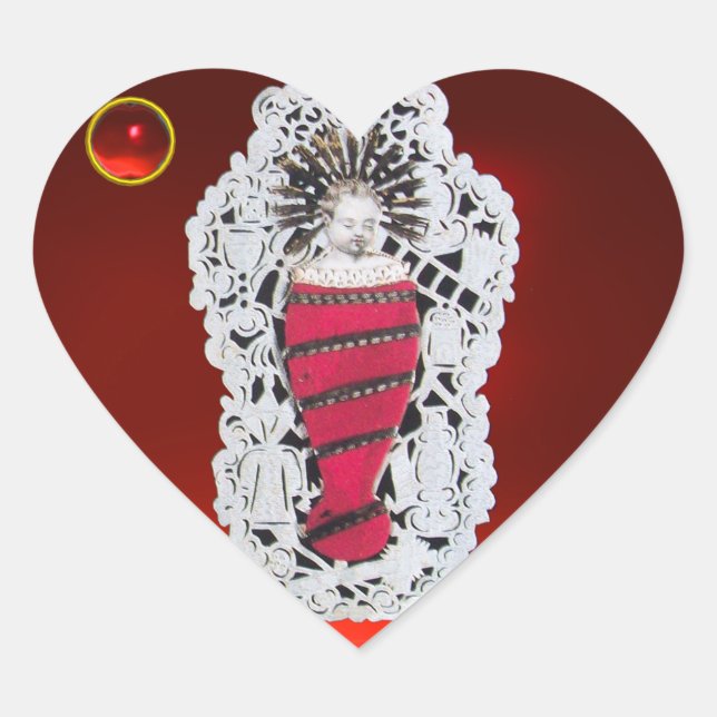 Child Jesus,Antique Christmas Paper Carving Ruby Heart Sticker (Front)