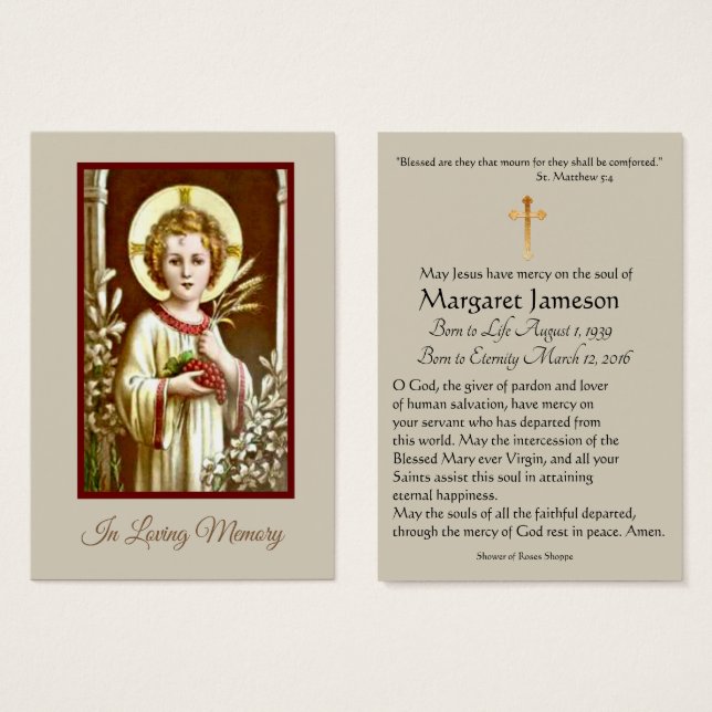 Child Jesus Catholic Funeral Memorial Holy Card - (Front & Back)