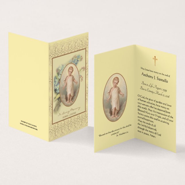 Child Jesus Floral  Funeral Memorial Holy Cards (Inside and Outside)