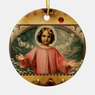 CHILD JESUS WITH ANGELS,  Parchment Ceramic Tree Decoration