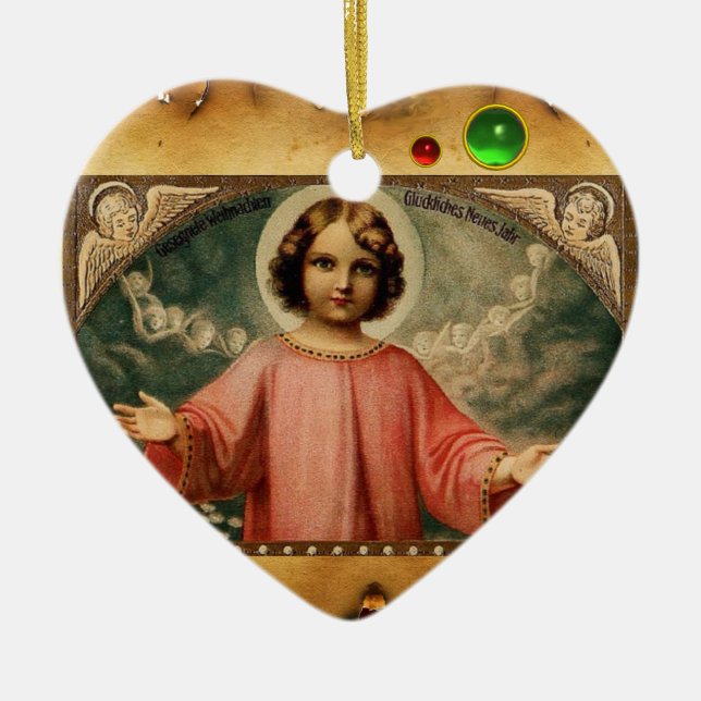 CHILD JESUS WITH ANGELS,  Parchment Ceramic Tree Decoration (Front)