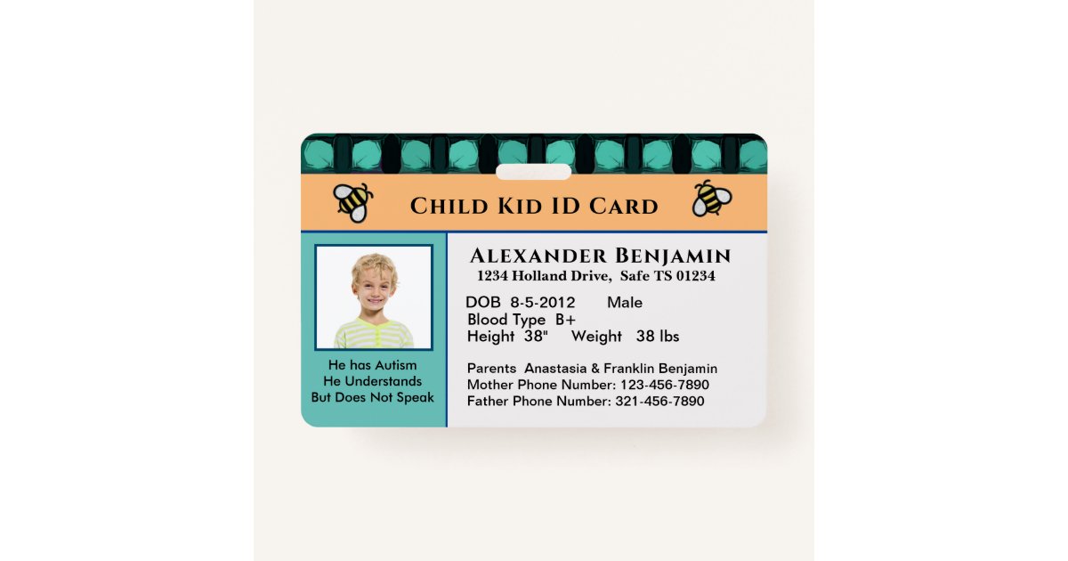 Child Kid ID Identification Personalise Card ID Badge Zazzle