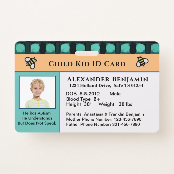 Child Kid ID Identification Personalise Card ID Badge | Zazzle.co.uk