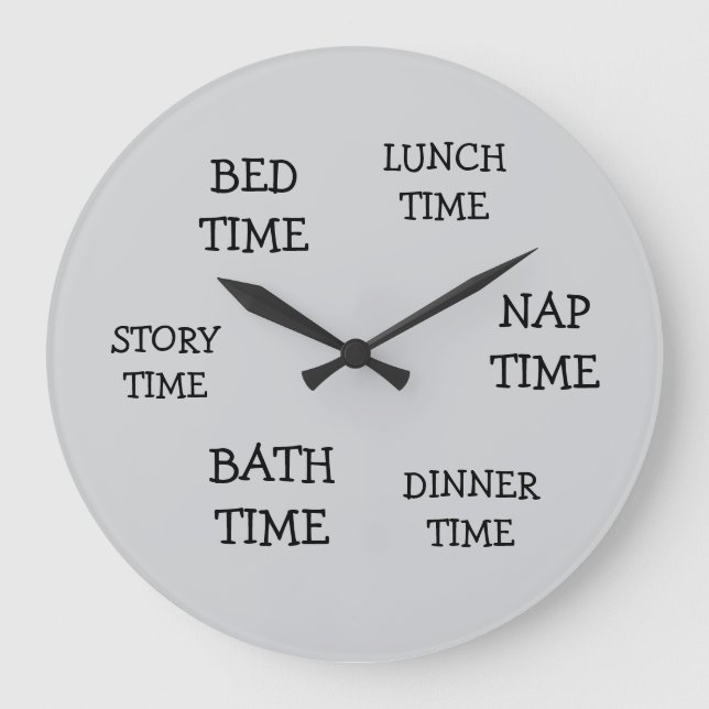 child kids nursery daily schedule grey with text  large clock (Front)