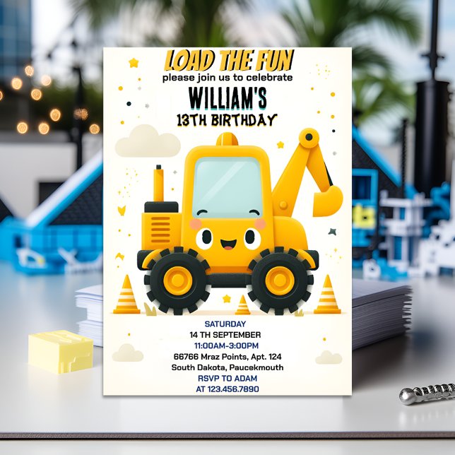 child kids Simple construction trucks 5th birthday Invitation (Creator Uploaded)