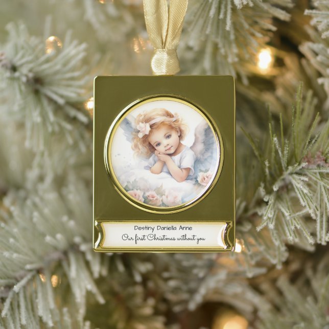 Child Memorial First Christmas Without You Gold Plated Banner Ornament (Tree)