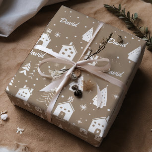 Child Name Brown Craft Christmas Wrapping Paper Sheet