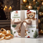 Child Name Teddy Bear Christmas  Wrapping Paper<br><div class="desc">"Feel the embrace of winter with our delightful wrapping paper,  featuring teddy bears in red dresses amidst a winter wonderland."
Child Name Teddy Bear Christmas</div>