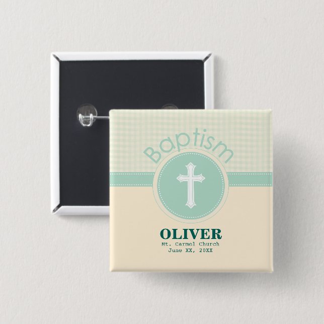 Child of God Baptism, Gender Neutral Green 15 Cm Square Badge (Front & Back)
