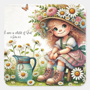 Child of God daisy girl Square Sticker