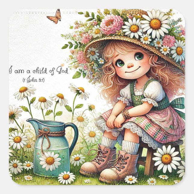 Child of God daisy girl Square Sticker (Front)