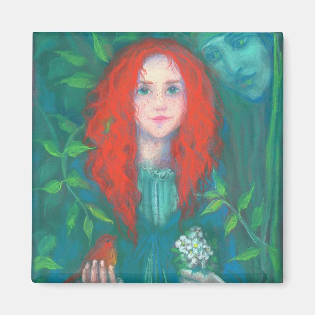 Child of the forest, red haired girl, green shades magnet (Front)
