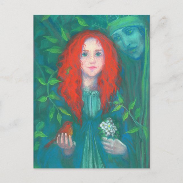 Child of the forest, red haired girl, green shades postcard (Front)