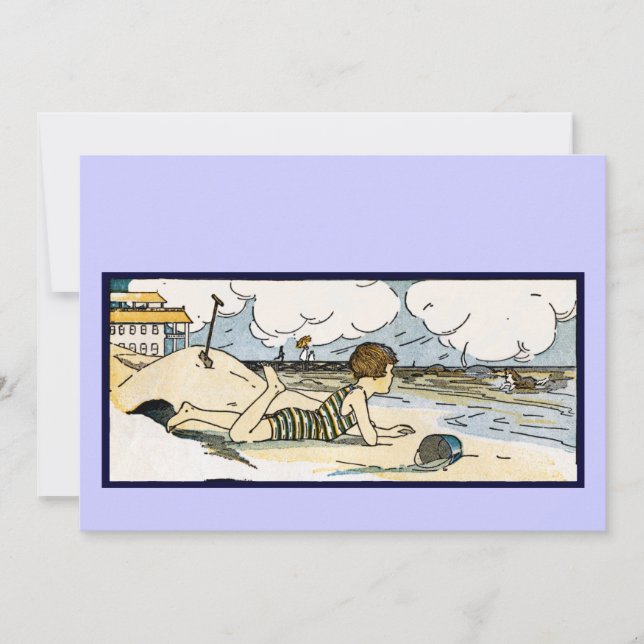 Child on Beach Vintage Art (Front)