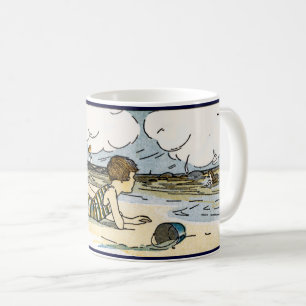 Child on Beach Vintage Art Coffee Mug
