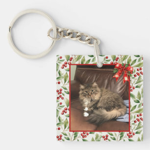 Child or Pet Photo - Holly and Berries  Key Ring