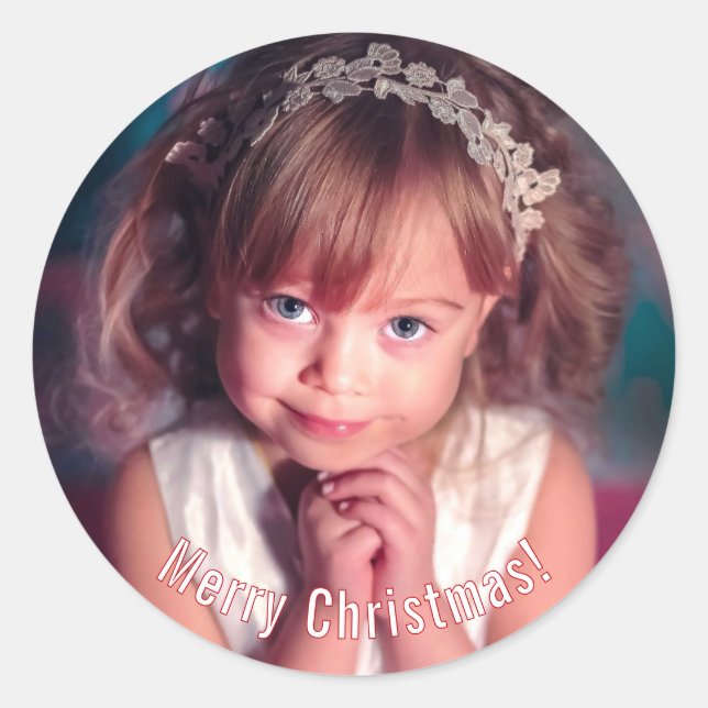 Child Photo, Christmas Classic Round Sticker (Front)