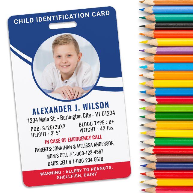 Child Photo ID Custom Emergency Identification  ID Badge (Creator Uploaded)