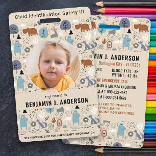 Child Photo ID Emergency Cute Forest Animals Kids ID Badge